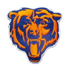 Chicago Bears classic bear head logo embroidered patch in navy and orange featuring the official team mascot design.