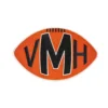 Chicago Bears VMH memorial embroidered patch in an orange football shape with bold black initials and a white border.