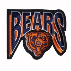 Chicago Bears wordmark logo embroidered patch featuring bold BEARS lettering and classic orange bear head design.