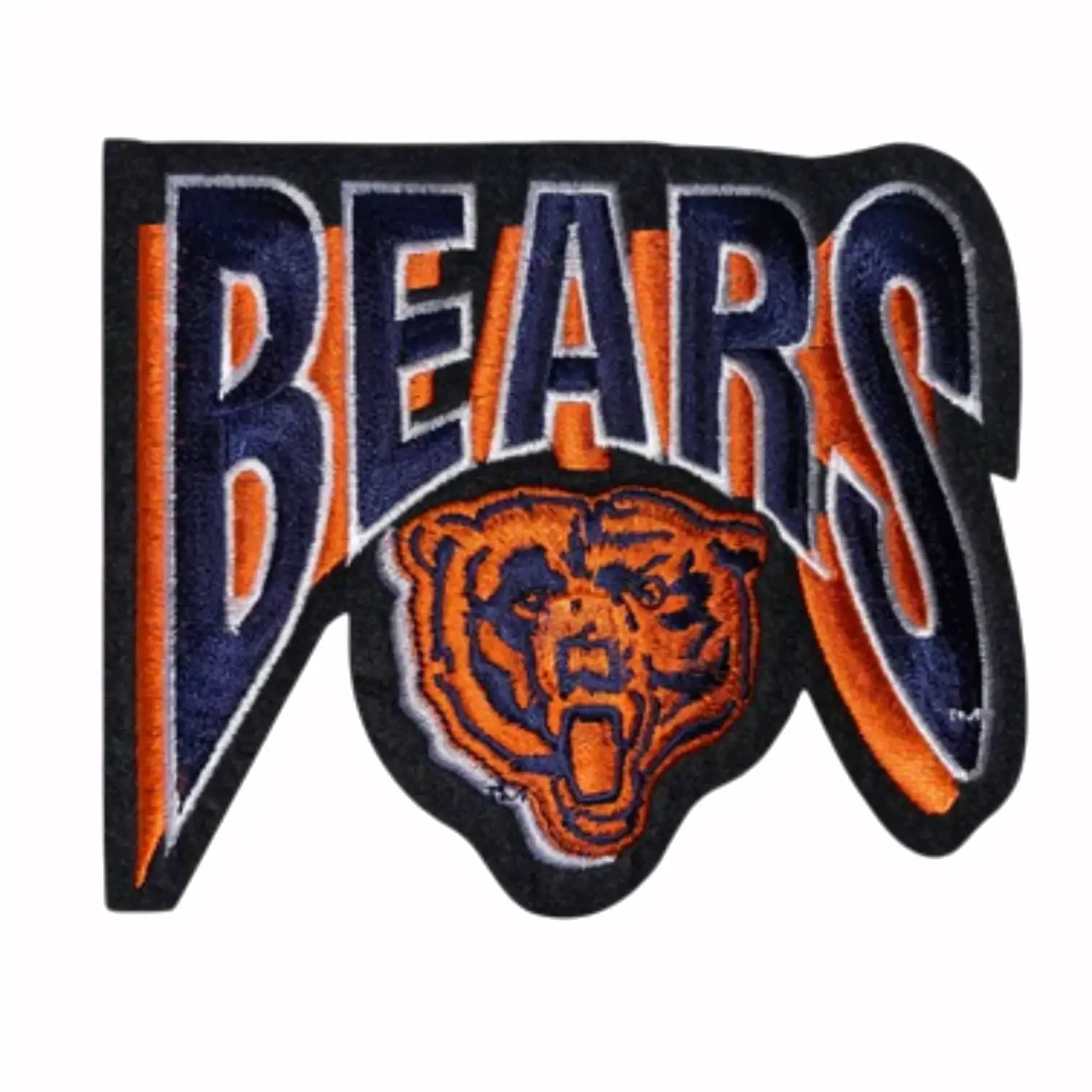 Chicago Bears Wordmark Bear Logo Patch 1 Chicago Bears wordmark logo embroidered patch featuring bold BEARS lettering and classic orange bear head design.