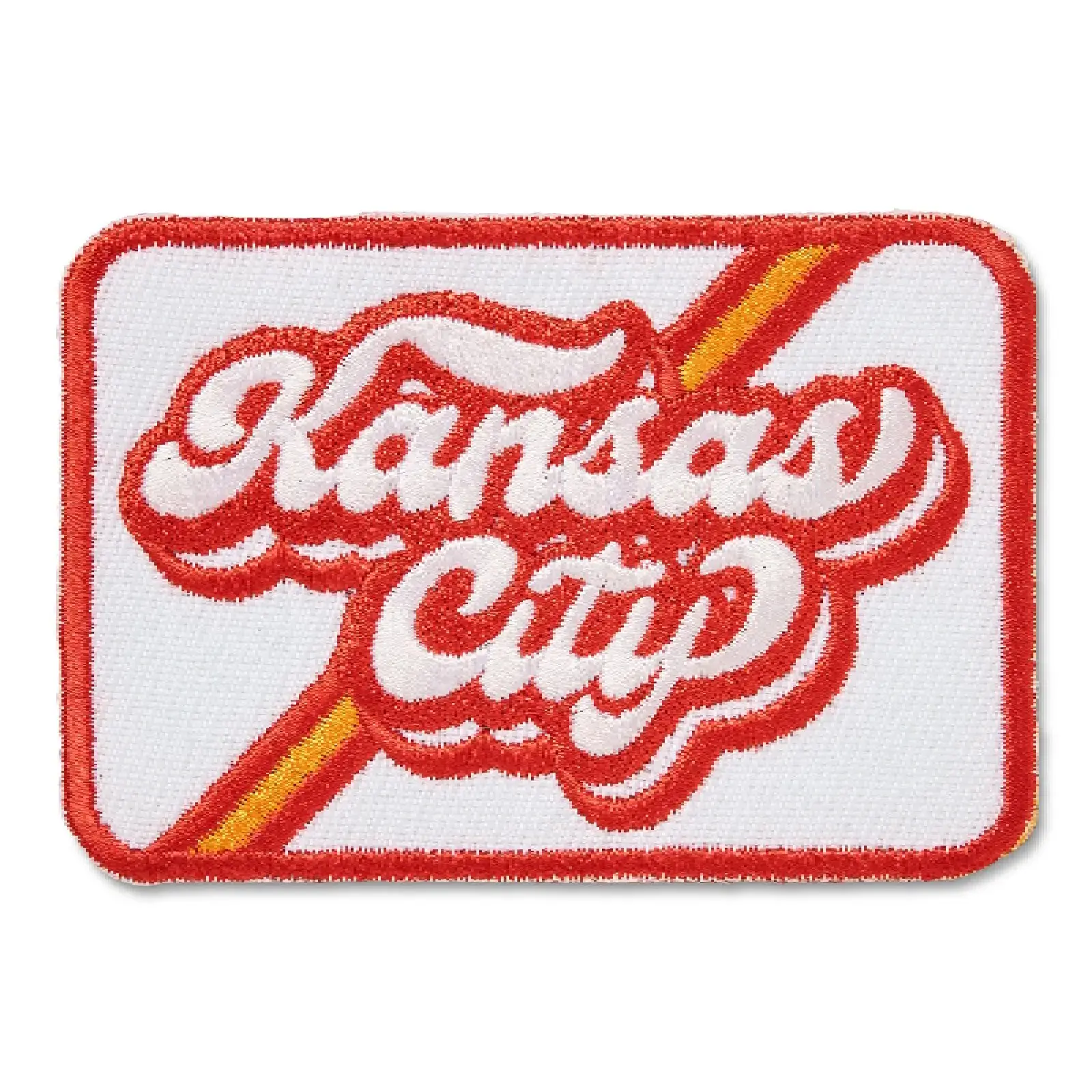 Kansas City Script Vintage White Rectangle Patch 1 Kansas City Vintage Rectangle Embroidered Patch